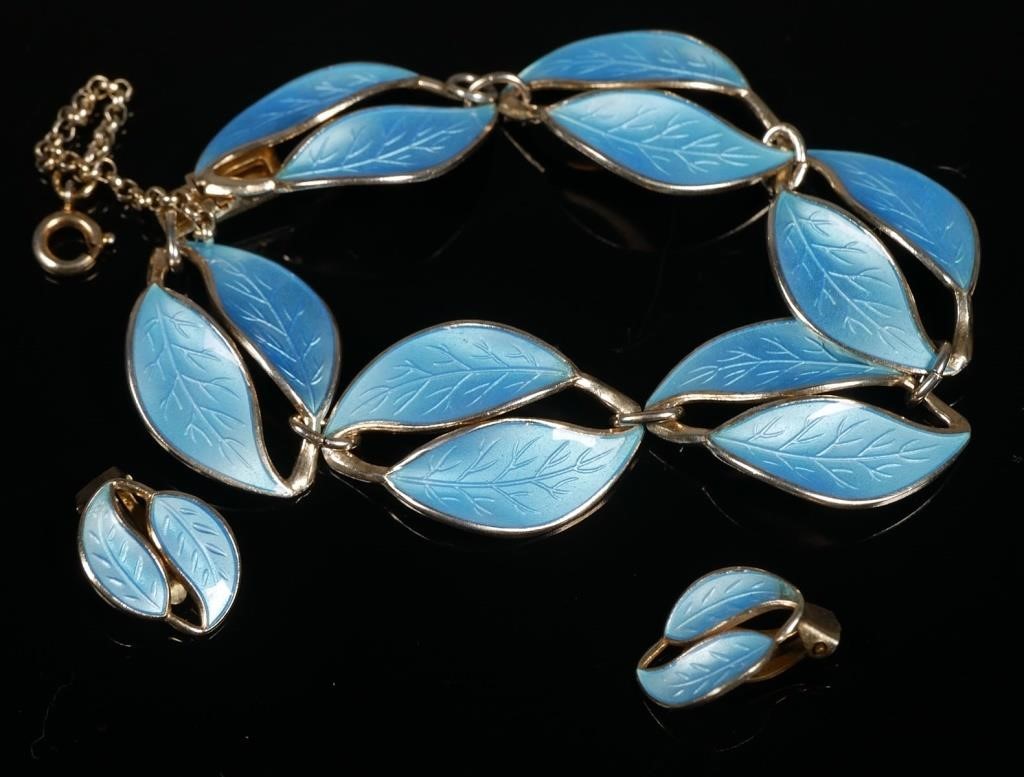 Appraisal: David Andersen sterling enamel leaf bracelet earrings set Bracelet measures