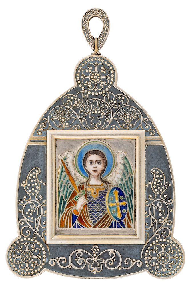 Appraisal: A FABERGE PARCEL GILT SILVER PENDANT ICON OF A GUARDIAN