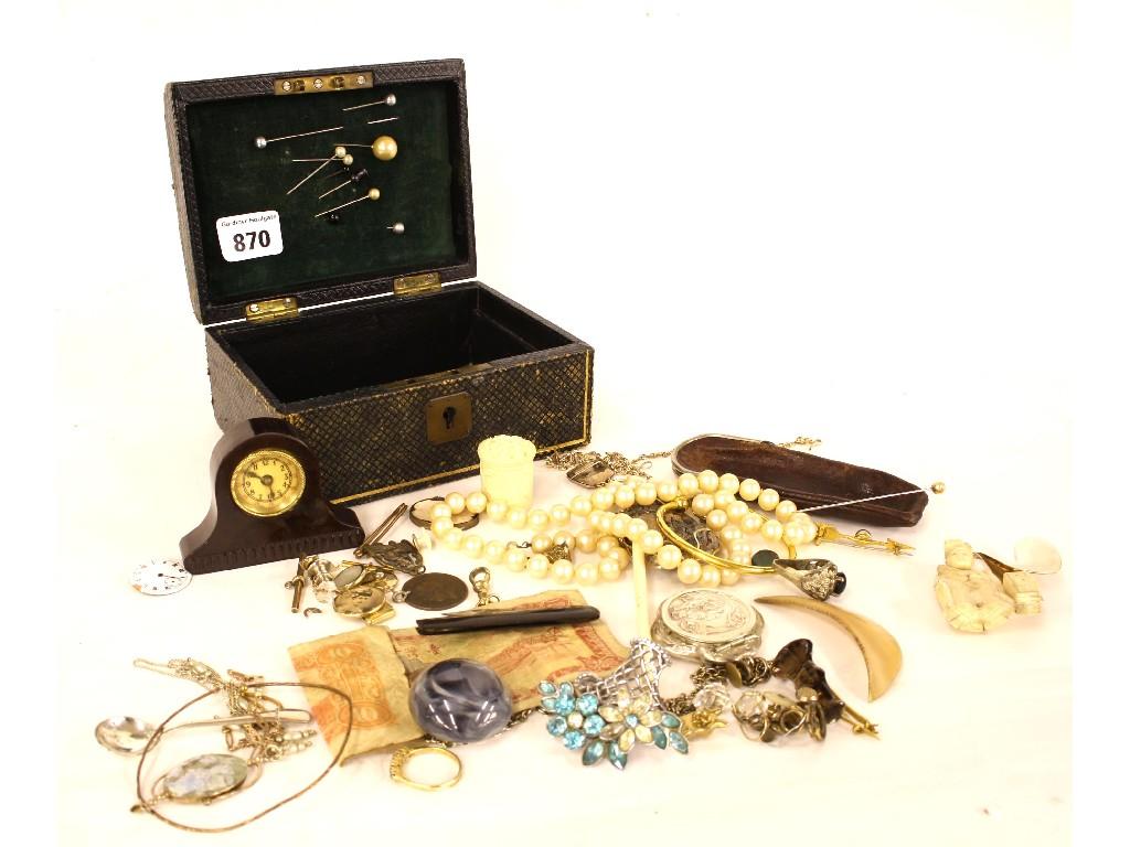 Appraisal: Small box of interesting items including costume jewellery and ivories