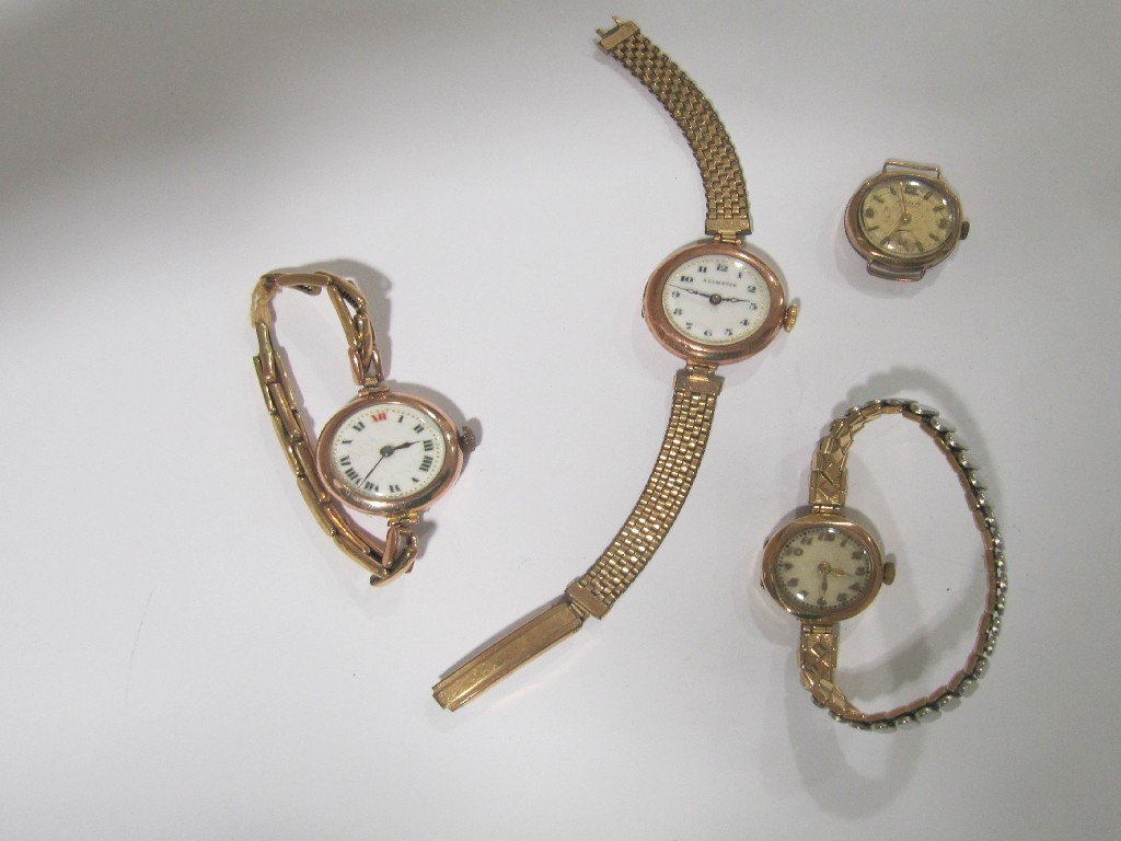 Appraisal: Four early th century ladies wrist watches three with ct