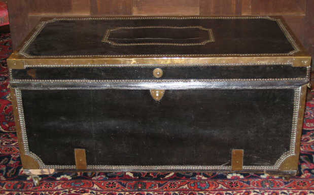 Appraisal: CHINESE TH CENTURY LEATHER BOUND STORAGE TRUNK Black leather covered