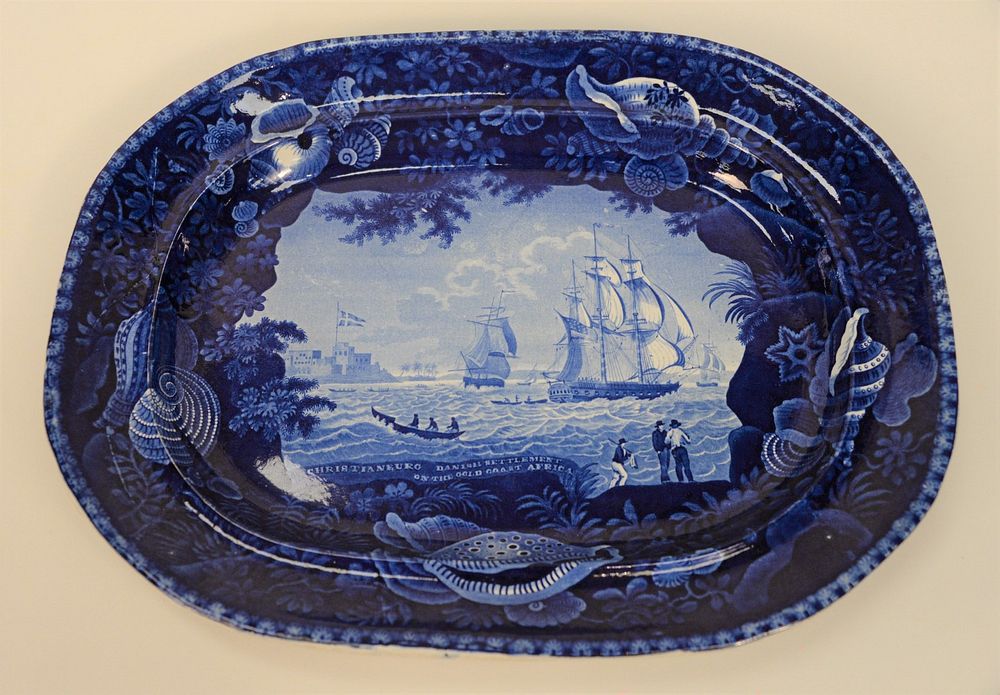 Appraisal: Historical Blue Staffordshire Meat Platter Christianburg Danish Settlement on The