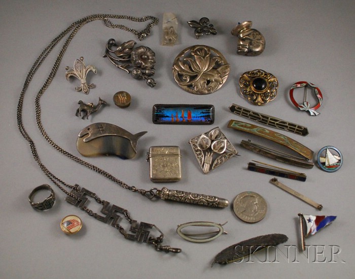 Appraisal: Assorted Group of Sterling Silver and Brass Jewelry Items including