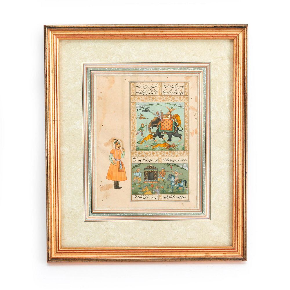 Appraisal: MUGHAL PERIOD MINIATURE PAINTING HUNTING SCENES INDIA th century hunting