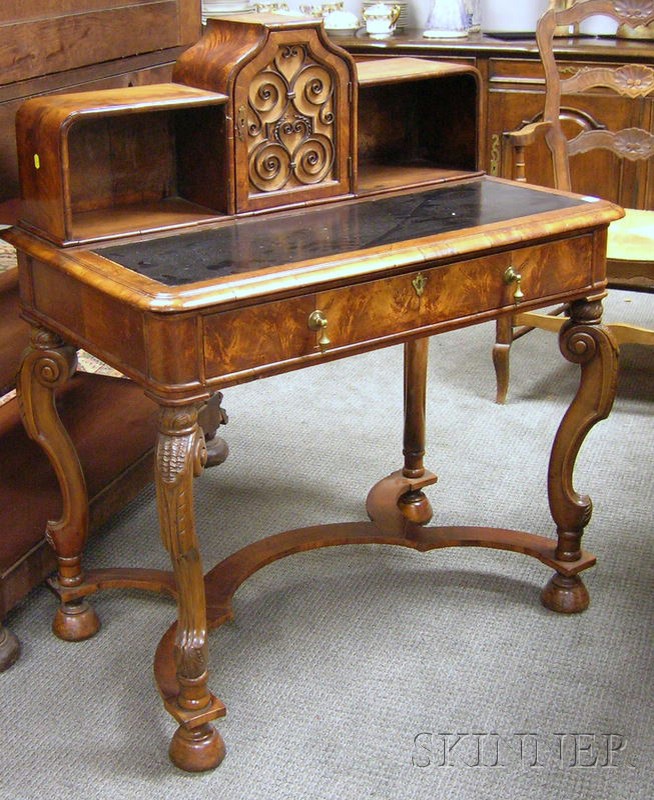 Appraisal: Spanish-style Carved Walnut and Burl Veneer Writing Desk wd in