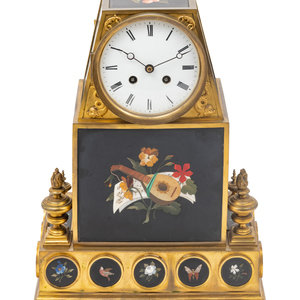 Appraisal: A French Gilt Bronze and Pietra Dura Mantel Clock th