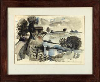 Appraisal: Nikolai Cikovsky - Russian-American Farmhouse on a Hill watercolor signed