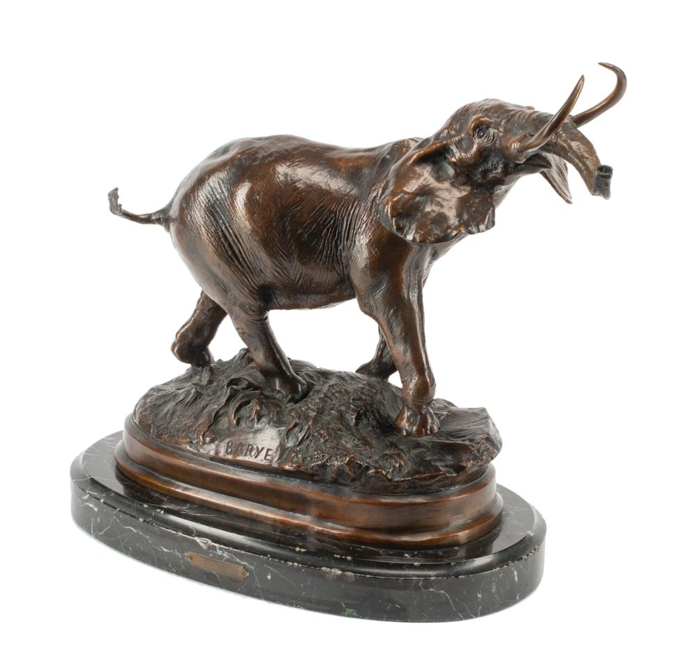 Appraisal: Bronze Figure of an Elephant after Antoine-Louis Barye signature inscribed