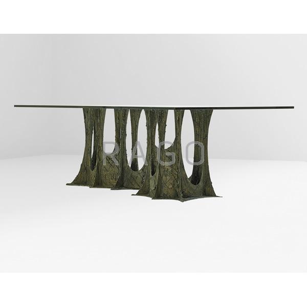 Appraisal: PAUL EVANS Sculptured Metal dining table Condition Report chip to