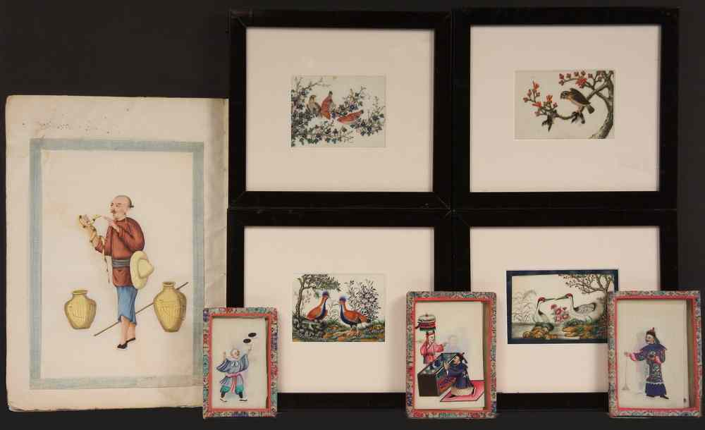 Appraisal: COLLECTION CHINESE PITH PAINTINGS - Including Framed Bird Portraits attributed