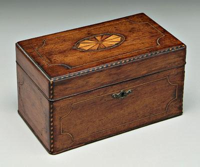 Appraisal: Hepplewhite inlaid mahogany box top with fan patera barberpole canted