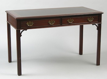 Appraisal: A Table Desk With Tooled Leather Inset Top A traditionally