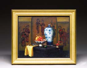 Appraisal: CHINESE STILL LIFE OIL PAINTING Chinese oil painting on canvas