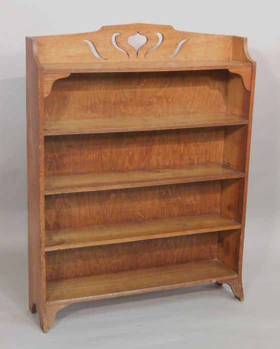 Appraisal: An early thC oak open bookcase with Art Nouveau style