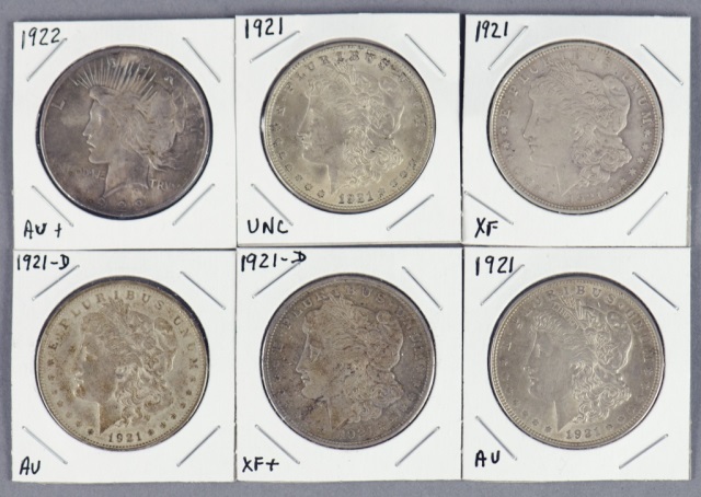 Appraisal: Group of Six Silver Dollars coins -D coins plus a