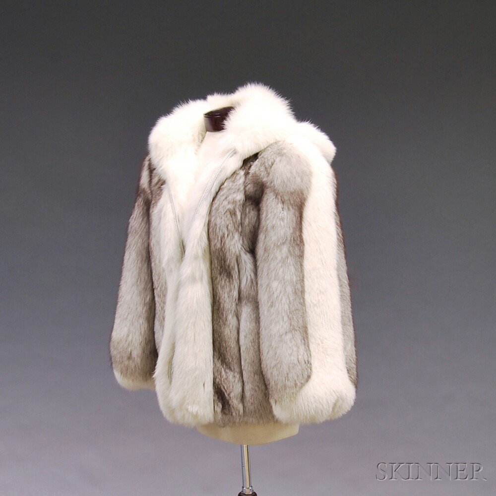 Appraisal: Lady's Hooded Mid-length Fur Jacket possibly rabbit the gray and