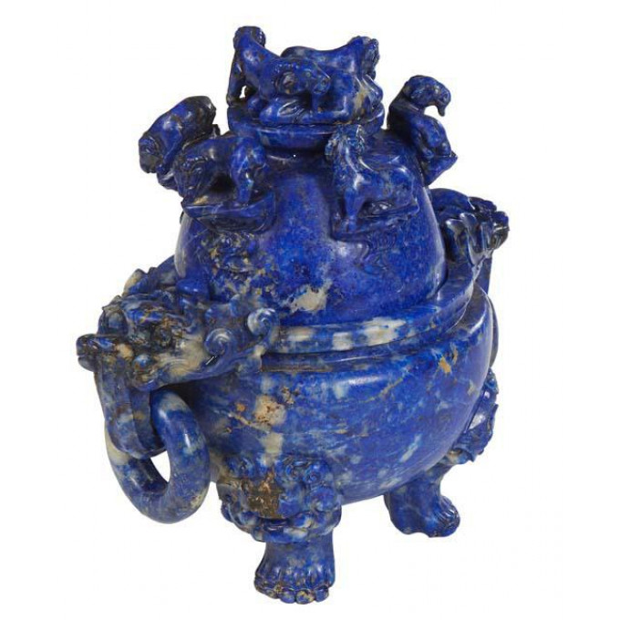 Appraisal: Chinese Carved Lapis Eight Rams Censer Qing dynasty late th