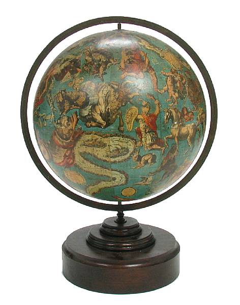 Appraisal: A polychrome pictoral celestial globe on stand height in diameter