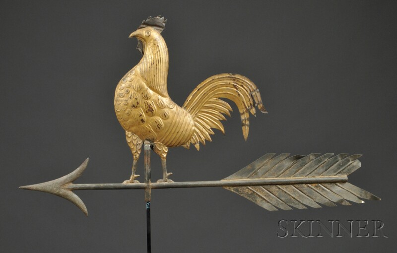 Appraisal: Small Molded Gilt Copper Rooster Weathervane America late th century