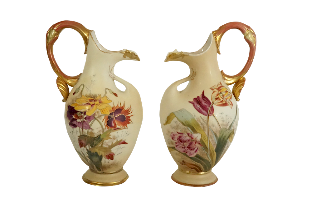 Appraisal: Hand Painted European Art Nouveau Porcelain Jars Lot Pair of