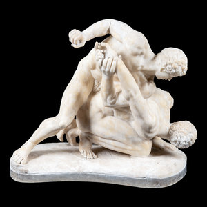 Appraisal: A Carved Alabaster Figural Group of The Wrestlers After the