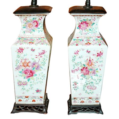 Appraisal: Pair of Chinese Export Famille Rose Porcelain Lamps Estimate nbsp