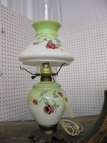 Appraisal: Antique Lamp floral decor matching shade tall electrified