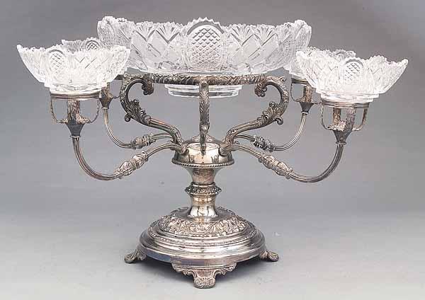 Appraisal: An English Silverplate and Cut Glass Epergne in the Classical