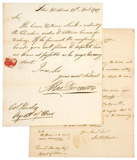 Appraisal: INDIANS - Tennessee Two letters written from the Indian trading