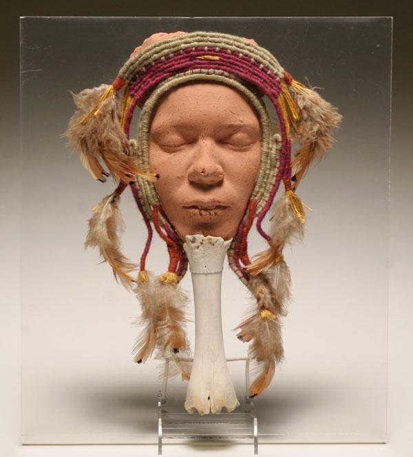 Appraisal: African Baule mask Ivory Coast terra cotta head with bone