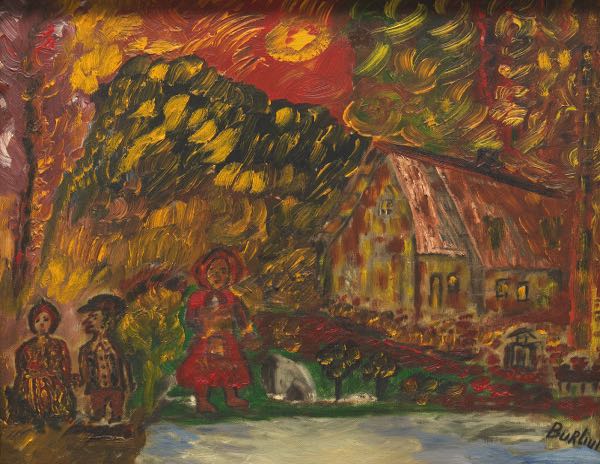 Appraisal: DAVID BURLIUK RUSSIAN - x Rural scene with figures Oil