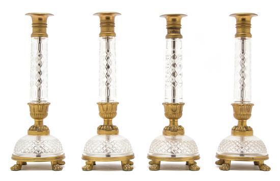 Appraisal: Set of Four French Cut Glass and Ormolu Mounted Candlesticks