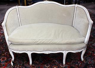 Appraisal: Louis XV style cream-painted canape having a shaped and carved