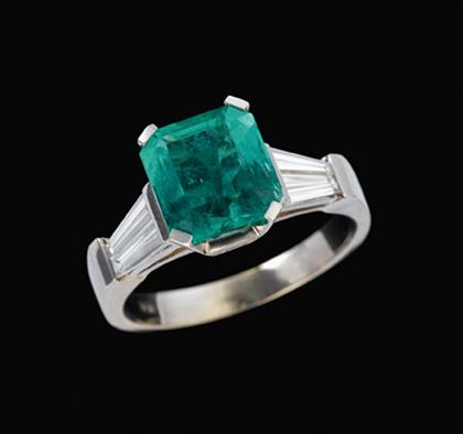 Appraisal: karat white gold emerald and diamond ring Emerald cut emerald