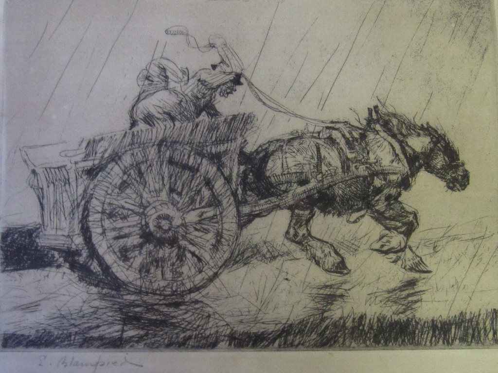 Appraisal: EDMUND BLAMPIED RE - DRIVING THROUGH THE RAIN Etching signed