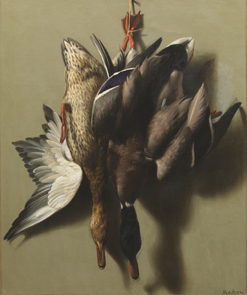 Appraisal: WILLIAM HENRY MACHEN DUTCH AMERICAN x Hanging Mallards Oil on