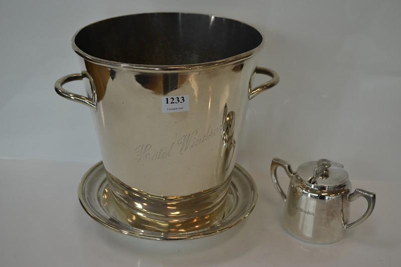 Appraisal: CHAMPAGNE ICE BUCKET AND UNDERPLATE AND SUGAR POT FROM THE