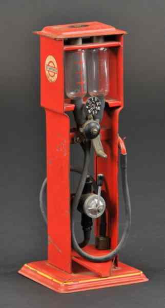 Appraisal: DOLL PETROL PUMP Germany pressed steel pump painted in red