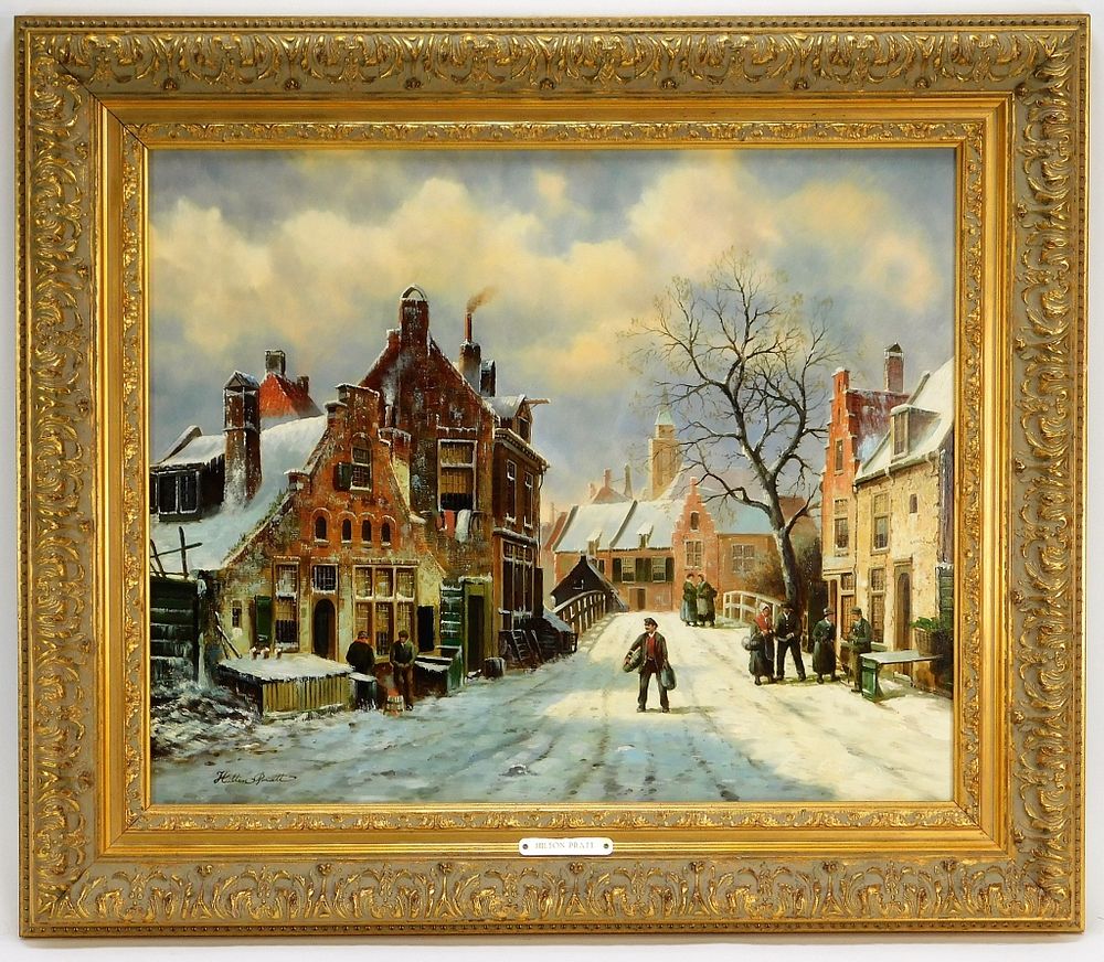 Appraisal: Hilton Pratt Naturalist Winter Street O B Painting United Kingdom