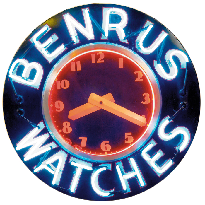 Appraisal: Benrus Watches clock sign s USA three-dimensional form with fluorescent