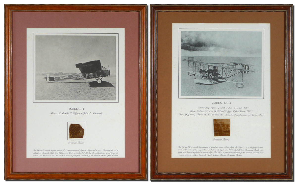 Appraisal: PAIR WWI FOKKER CURTISS AIRPLANE FABRIC SWATCHES original pieces in