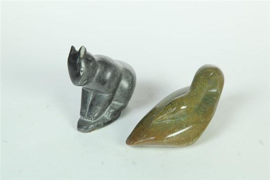 Appraisal: TWO INUIT CARVINGS Canada mid th century hardstone Grey stone