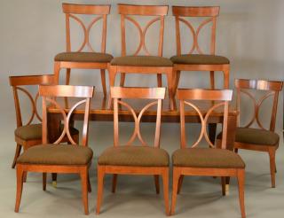 Appraisal: Hickory inlaid dining table and eight chairs top x opens