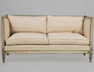 Appraisal: LOUIS XVI STYLE BLEECHED SETTEE With padded backrest and arms