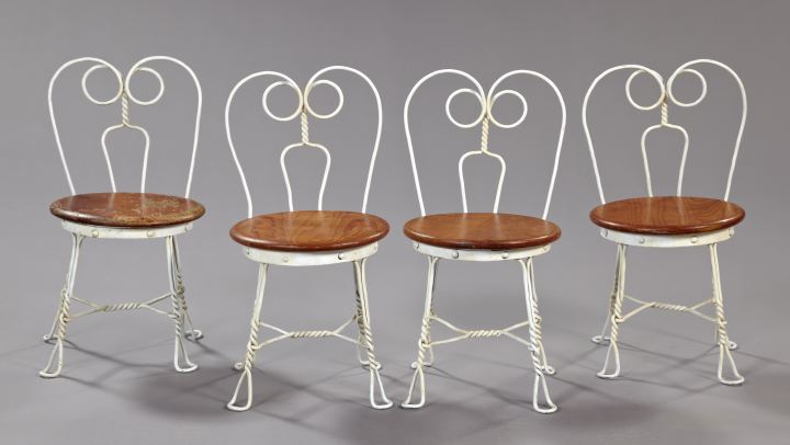 Appraisal: Set of Four American Iron and Oak Children's Chairs in