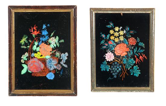 Appraisal: TWO TINSEL PICTURES American late th century Floral bouquet in