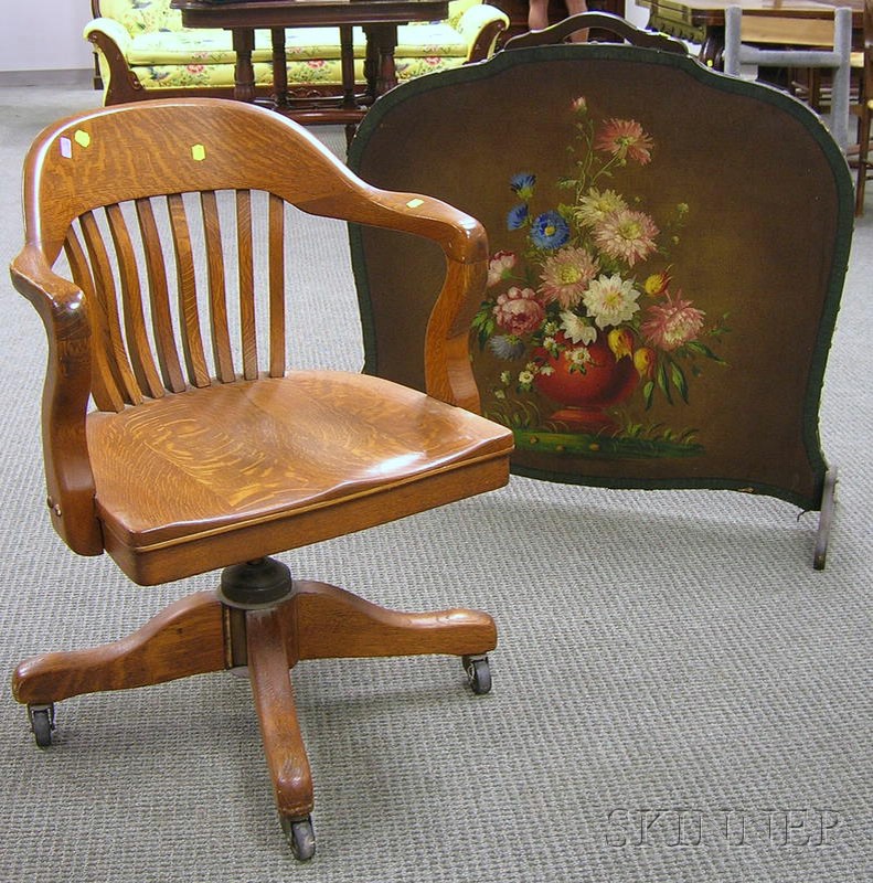 Appraisal: Early th Century Oak Swivel Desk Armchair and a Painted