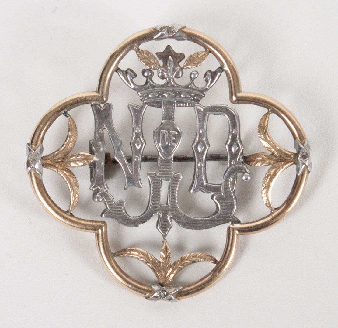 Appraisal: French K gold silver monogram brooch ND grams