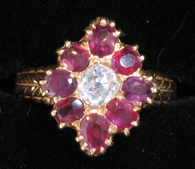 Appraisal: A TH CENTURY RUBY AND DIAMOND RING the old cushion-cut