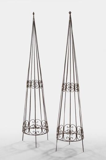 Appraisal: Tall Pair of Continental Wrought-Iron and -Wire Garden Tuteur of